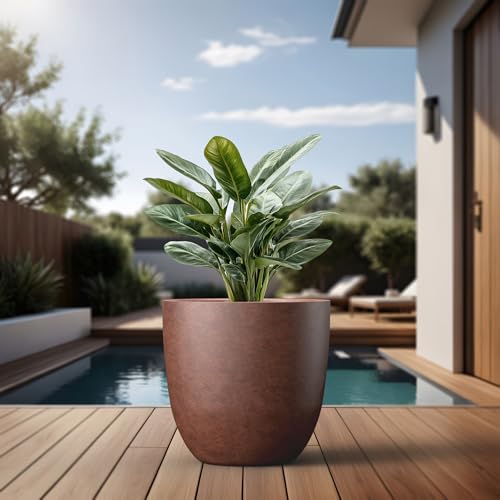 Image of Kante Large Round Bowl Rusty Concrete Planter 18 inch Dia, Outdoor
