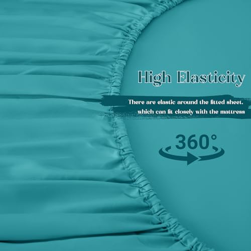 Image of Homiest 2-Pieces Ruffle Pillow Case & Fitted Sheet Set, Teal Blue Twin Sheets with Ruffled Pillow Shams, 15 Inch Deep Pocket, Cute & Coquette Microfiber Bed Set for Decorating Bedroom Hotel
