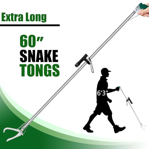 Image of IC ICLOVER Snake Tongs, Upgrade 60 Inch Extra Long Snake Grabber, with Hands-Free Flashlight for Night Using, Heavy Duty Reptile Snake Catcher Wide Jaw Handling Tool with Lock, Non-Slip Grip Handle