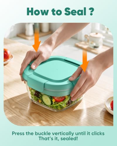 Image of Canfanni Glass Salad Container, 56oz Bowl with Airtight Lids, Tray, Fork