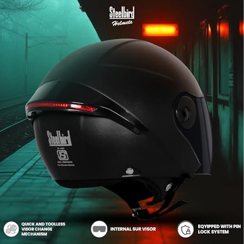 Image of Steelbird SBH-64 Brutal Plus Reflector ISI Certified Open Face Helmet for Men and Women with Extra Smoke Visor