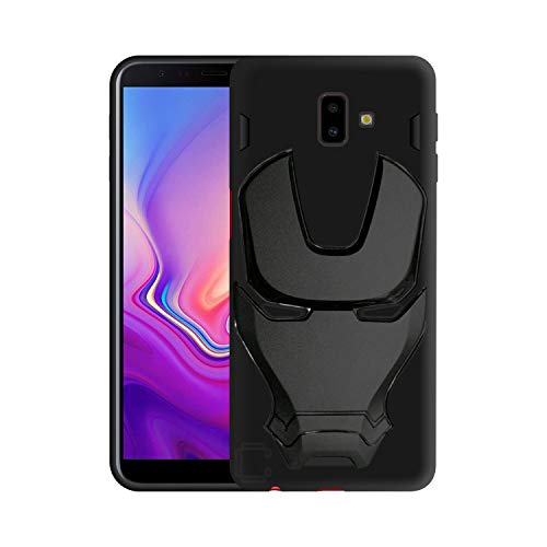 Image of COVERLY Official 3D Touch Feel Trending Marvel Avenger Logo Mask Soft Rugged Grip Iron Man Super Power Cartoon Movie Engraved Silicone Matte Back Cover for Samsung Galaxy J6+ 2018 -Black