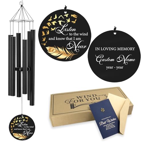 Image of Personalized 30 inch Memorial Wind Chimes for Outside, Bereavement Gift in Remembrance of a Loved One, Sympathy Gift for Loss of Mother Father Husband, Garden Patio Decor