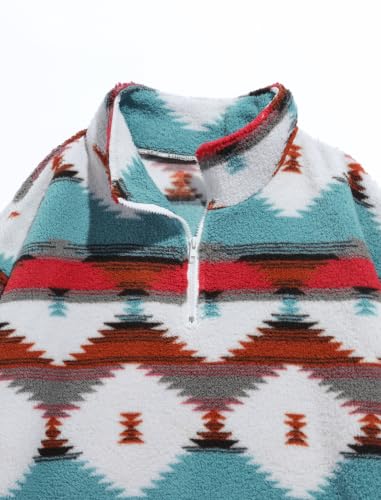 Image of ZAFUL Men 1 /4 Zipper Ethnic Aztec Fleece Unisex Winter Sweatshirt Tops 2026 | Funnel Neck Fluffy Polar Fleece Faux Sherpa Soft Thermal Pullover Kangaroo Pocket Jacket Hoodie Tops