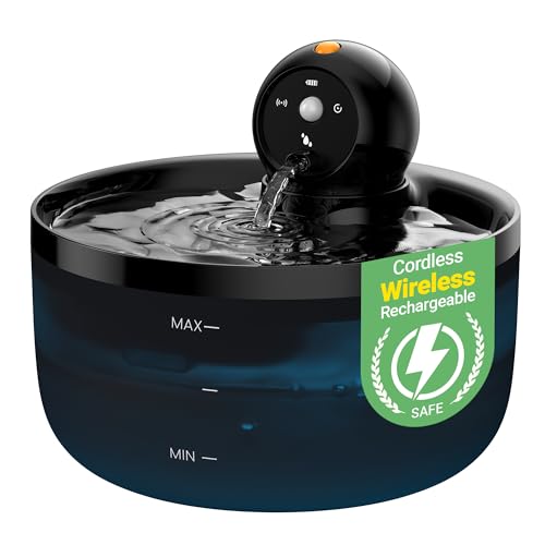 Katzenbrunnen Kabellos Trinkbrunnen für Katze: Katzenbrunnen für Katzen mit Sensor - 2.6L Wasserbrunnen für Katzen ohne Kabel mit Bewegungsmelder -...