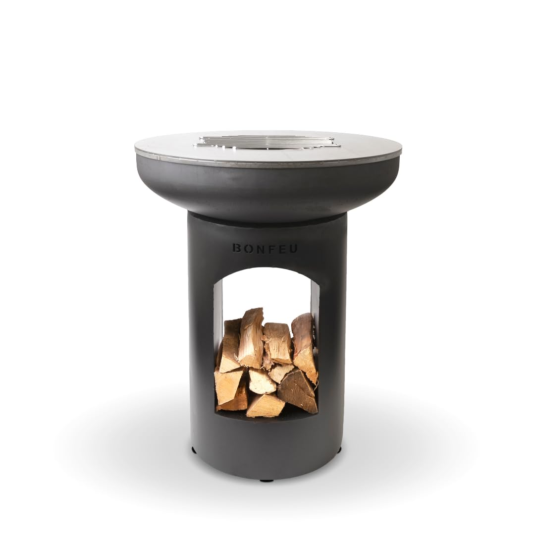 BonFeu BonTon 60 Grate - Patio stove - Fireplace with spark protection for relaxing evenings - Fire column outdoor - Patio fireplace with barbecue grate - Corten steel garden stove - 60x60x205cm — view 11