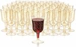 MATANA 50 Elégant verre à vin en plastique clair avec paillettes d'or (170ml) - Sturdy & Réutilisable - Anniversaires, Mariages, Noël, Fêtes du Nouvel An, BBQ, Pique-nique, Parties