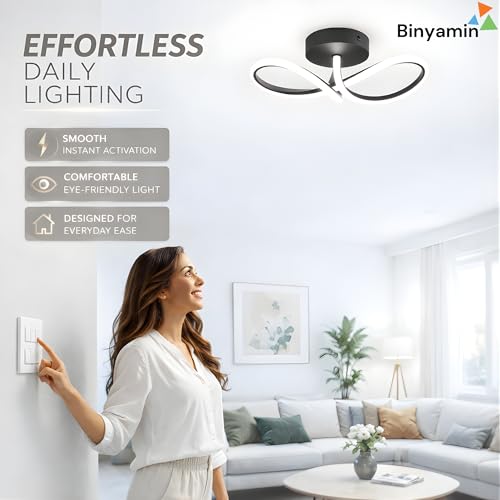 Image of Binyamin 50W Modern LED Ceiling Light for Living Room | Star & Infinity Design Ceiling Lamp 3Colour Changing Warm White, Natural White & Cool White | Acrylic Ceiling Light for Bedroom Hallway Infinity