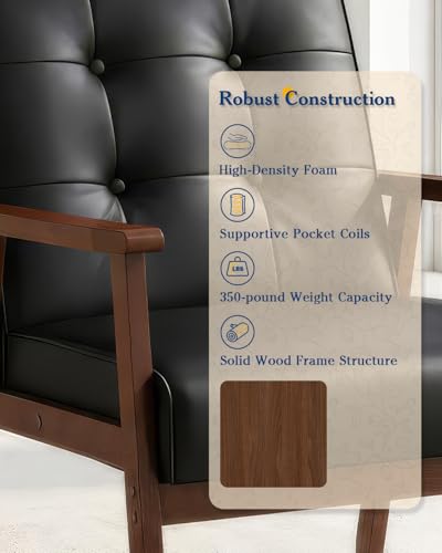 Sillón Rectangular Cuero Sintético Negro miniatura 4