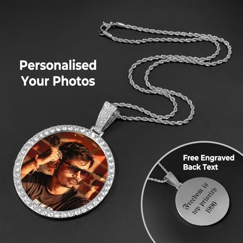 3UMeter Personalized Large Photo Necklace Custom Chain with Picture Pendant Necklace for Men Women Oversize Pendant Memorial Necklace with Picture Hip Hop Jewelry Personalized Gift4