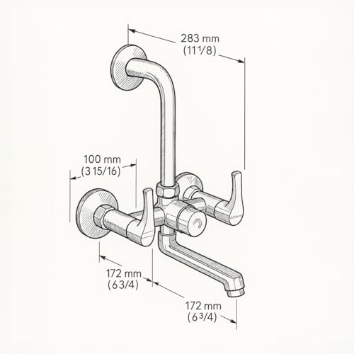 Image of HOUZA Brass Wall Mixer for Bathroom 2 in 1 with L-Bend Provision for Overhead Shower | Hot & Cold Water Wall Mixer Tap for Bathroom | Chrome Finish