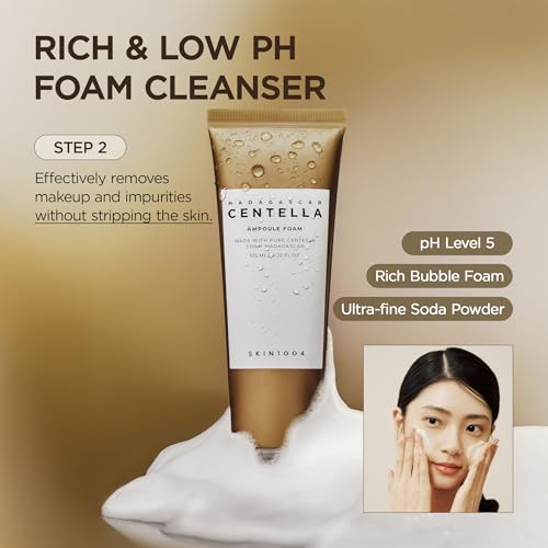 SKIN1004 Centella Double Cleansing Duo, Cleansing Oil 6.76 fl.oz & Ampoule Foam Cleanser 4.23 fl.oz, Korean Gentle Face Cleanser Gift Set, Makeup Remover with Madagascar Centella, Korean Skincare - Image 4