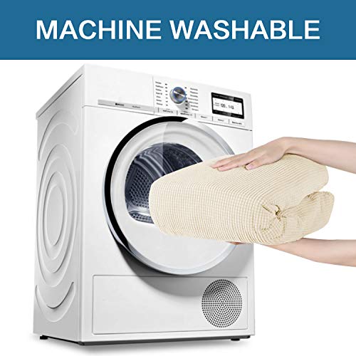 Bellahills Super Stretch Sofa Covers Couch Covers Sofa Slipcovers Furniture Protector For Sofas/Kids/Pets | Form Fitted Jacquard With Elastic Bottom, Thick Soft Non Slip (3 Seater，Natural) - 7