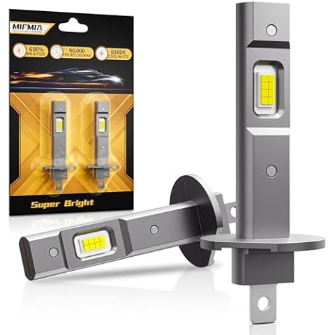MIFMIA 2x H1 LED Bulb, 34000LM 800% Brighter 1:1 Size, No Adapter Required, H1 Bulb 6500K Cool White Interior Lights, Dome Map Door License Plate Lights Cover