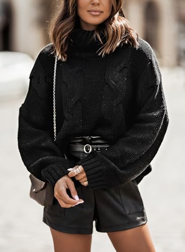 Image of Dokotoo Womens 2026 Winter Fall Solid Turtleneck High Neck Balloon Long Sleeve Sweaters Pullover Outerwear