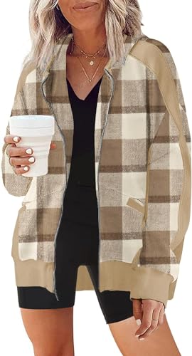Image of Womens Fashion Zip Up Hoodies Oversized Waffle Knit Jacket Shirts Long Sleeve Solid Shacket Blouse with Pockets