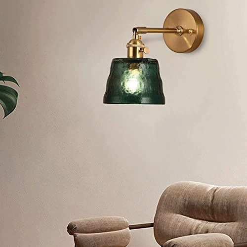 Luces de pared de latón con pantalla de cristal verde para pasillo 6