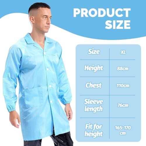 THQAE 1 Stück Waschbarer Kittel Schutzkittel Kittel, Antistatische Kleidung Flüssigkeitsdicht, mehrfach verwendbar, Ideal für Medizin, Labor, Lebensmittelindustrie, Malerarbeiten, Blau, XL
