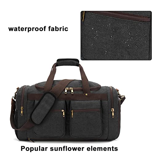 Weekender Overnight Duffel Bag Shoe Pocket for Women Men Weekend Travel Tote Carry On Bag (Black)