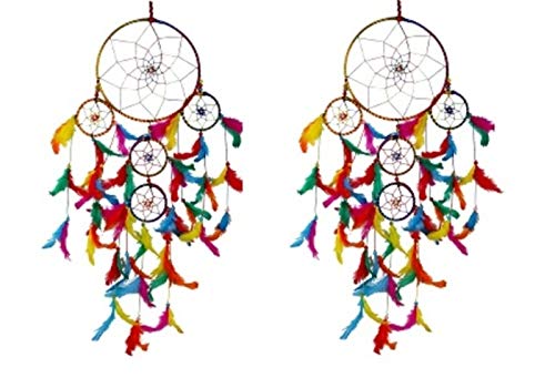 MEHER COLLECTIONMeher Collection Multicolor 5 Ring Dreamcatcher Combo Traditional Indian Wall Art for Bedrooms, Home Wall, Hanging Design, Height 71 cm, (Pack of 2)