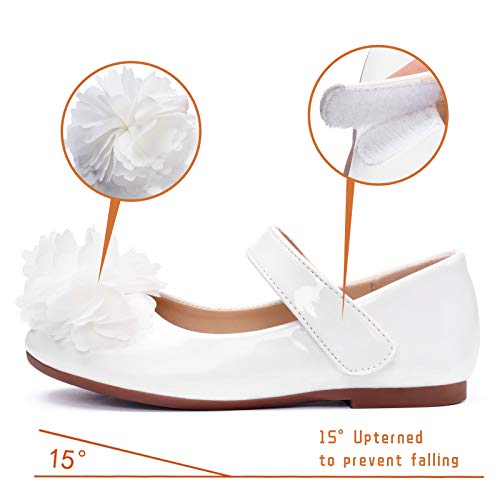Adamumu Toddler Dress Shoes Flower Girl Shoes For Weeding Cute Toddler Mary Jane Shoes Lace Flore Ballet Flat For Walking,Jumping,White,12M Little Kid #TOP1