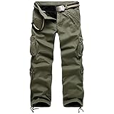 JEsilunmaMY Men's Loose Cargo Slacks Multi-Pocket Fleece Lined Winter Warm Cotton Pants Outdoor Tactical Military Trousers (ArmyGreen,38)