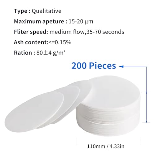 Image of Qualitative Filter Paper Circles,2-Box 9cm Diameter Cellulose Filter Paper with 20 Micron Particle Retention Medium Filtration Speed, Set of 2 x 100 Pcs (200, 9cm)