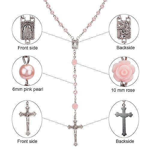 Rosary Beads Catholic for Women Rosaries Catholic Bulk Pearl Necklace with Jesus Christ Crucifix Cross First Communion Confirmation Gifts White, Pink, Black, Red, Purple, Royal Blue3