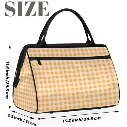 Overnight Weekender Bag for Women Men Orange Plaid Pattern Waterproof Carry On Travel Duffel Bags with Zipper Lightweight Sports Gym Bag Luggage Workout Handle Bags for Traveling Yoga Camping2