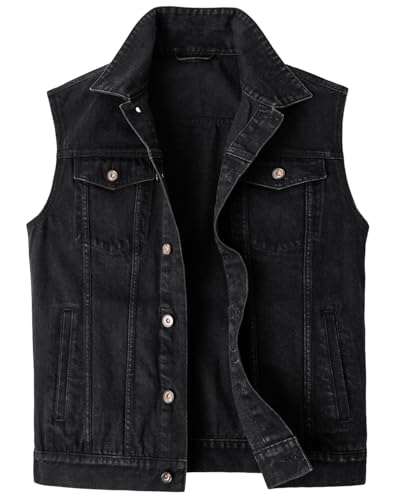Harbrosrce Hombre Clásico Chaleco Sin Mangas De Mezclilla Jean Chaqueta Estilo Vintage Chaleco Vaquero Lavado Chaqueta Corta de Moto