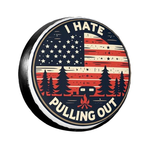 Image of Universal Fit Spare Tire Cover for RV, SUV, and Camper Trailers - Weatherproof Wheel Protector, Flag I Hate Pulling Out Decorative Camper Spare Tire Cover 17 in