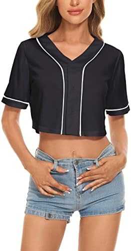 Women’s Cropped Baseball Jersey T Shirt V Neck