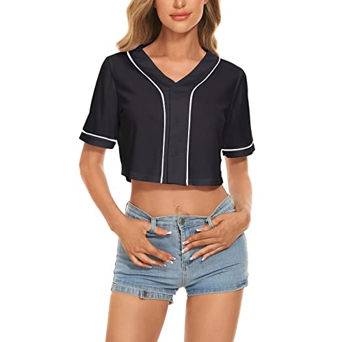Yuji Itadori Camiseta feminina cropped de beisebol gola V botão adulto verão casual esportes cor sól