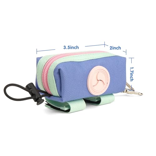 Image of Dog Poop Bag Holder for Leash, Zippered Canvas Poop Bag Dispenser Pouch with Velcro Straps & Metal Carabiner Clip, Holds Keys & Treats for Daily Dog Walking