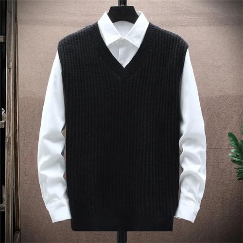 Men Vest Business Casual Black Knit Sweater Solid V-Neck Golf Clothing Loose Outdoors Knitted Vest Sweater2