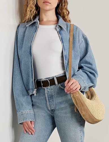 Womens Denim Jacket Long Sleeves ZIp Up Going Out Outwears Elastic Hem Winter Shackets Casual4