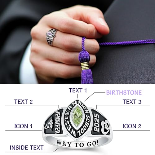Custom High School Class Rings for Women Men 925 Sterling Silver Graduation Ring for Class of 2025 Personalized University College High School Graduation Gifts4