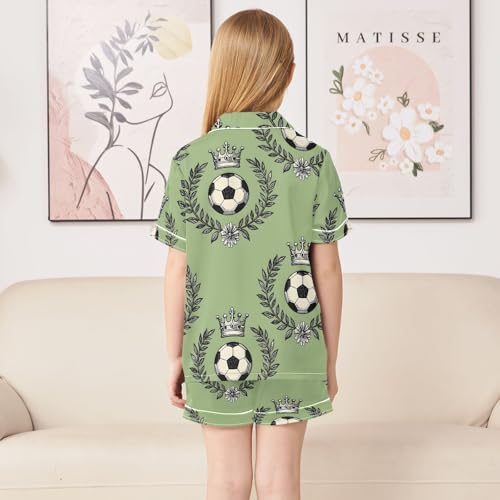 ALAZA Black White Football Leaf Crown Satin Pajamas Set Short Sleeve Button Down Sleepwear Summer Pjs 2 Piece4