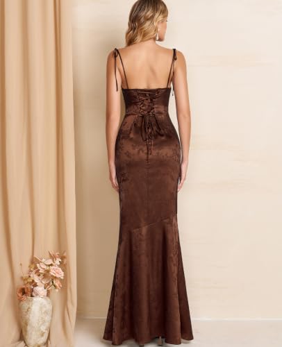 Image of GLNEGE Wedding Guest Maxi Prom Dress Lace Up Satin Formal Dresses for Women | Spaghetti Strap Cocktail Elegant Bridal Shower Wgute Dress Bodycon Mermaid Long Evening Black Tie Dresses for Women
