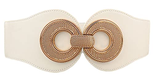 YOU&M Women's Leather Wide Elastic Waist Belt Classic with Large Gold Buckle for Corset Dress Belt