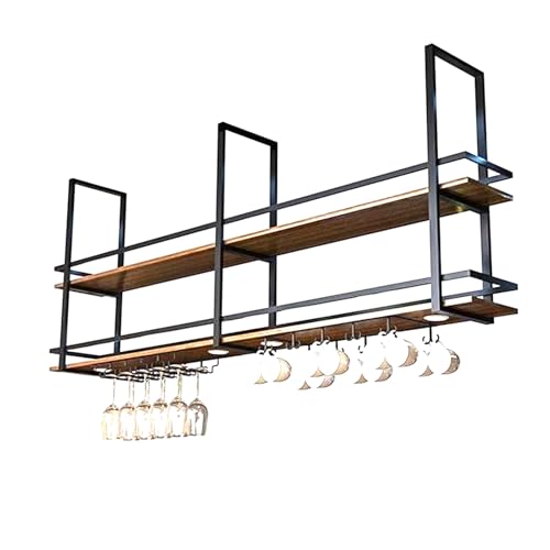 AYVADA Estante Flotante de Metal para Copas de Vino, Organizador de Techo, estantes para Plantas, Libros, Soporte de exhibición, Barra, Restaurante, Estante Decorativo Colgante con vegetación (150