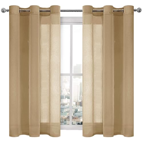 DWCN Lot de 2 voilages taupe pour salon, chambre à coucher, voilages imitation lin avec œillets, 117 x 137 cm de long, lot de 2 panneaux