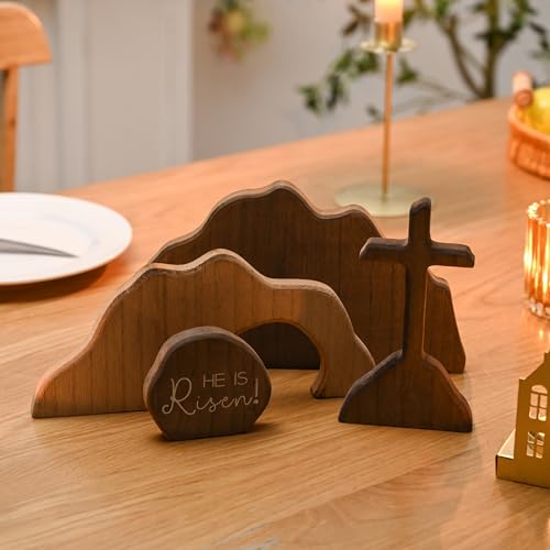 FESTGLOX Empty Tomb Easter Scene and Christian Cross Decoration, Wood Easter Resurrection Scene for Tray, Jesus Nativity Scene Decor for Religious Decorations, Home Office Tabletop, Shelf Decor by FESTGLOX - Image 8