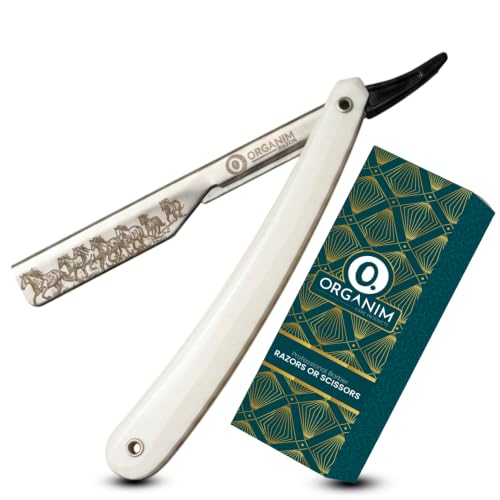 Image of Barber Shaving Razor for Men | Foldable Stainless Steel Straight Razor (White rose gold horse)