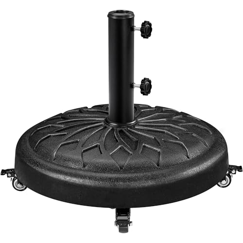 Abician Pied de Parasol Rond à roulettes 24,72 kg，Base de Parasol Standard en Résine pour Mât de Ø 34mm/38mm/48mm du Parasol, Patio Jardin Extérieur Marché Noir