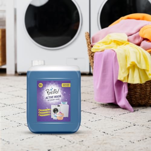 Image of Amazon Brand - Presto! Active Wash Detergent Liquid | 10 Litre | Tough On Stains | Gentle On Fabrics | Machine And Hand Wash