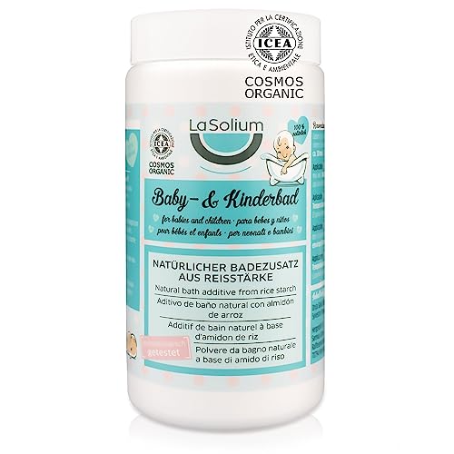 Bio Polvo de almidón de arroz – baño para bebés 100% natural – calma la piel sensible de niños y bebés - sin perfume y dermotológicamente testado