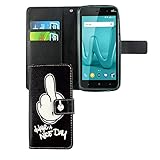 König Design Handyhülle Kompatibel mit Wiko Lenny 4 Handytasche Schutzhülle Tasche Flip Hülle mit Kreditkartenfächern - Have A Nice Day Weiß Schwarz