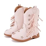 BMCiTYBM Toddler Girls Cowgirl Boots Little Kids Mid Calf Western Boots Cowboy Boots Pointed Toe Riding Shoes Tassels Glitter Pink 6 Toddler