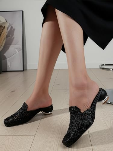 Image of Carlton London Women's Metallic Woven Slip-On Intricate Pattern Low Heel Sandal